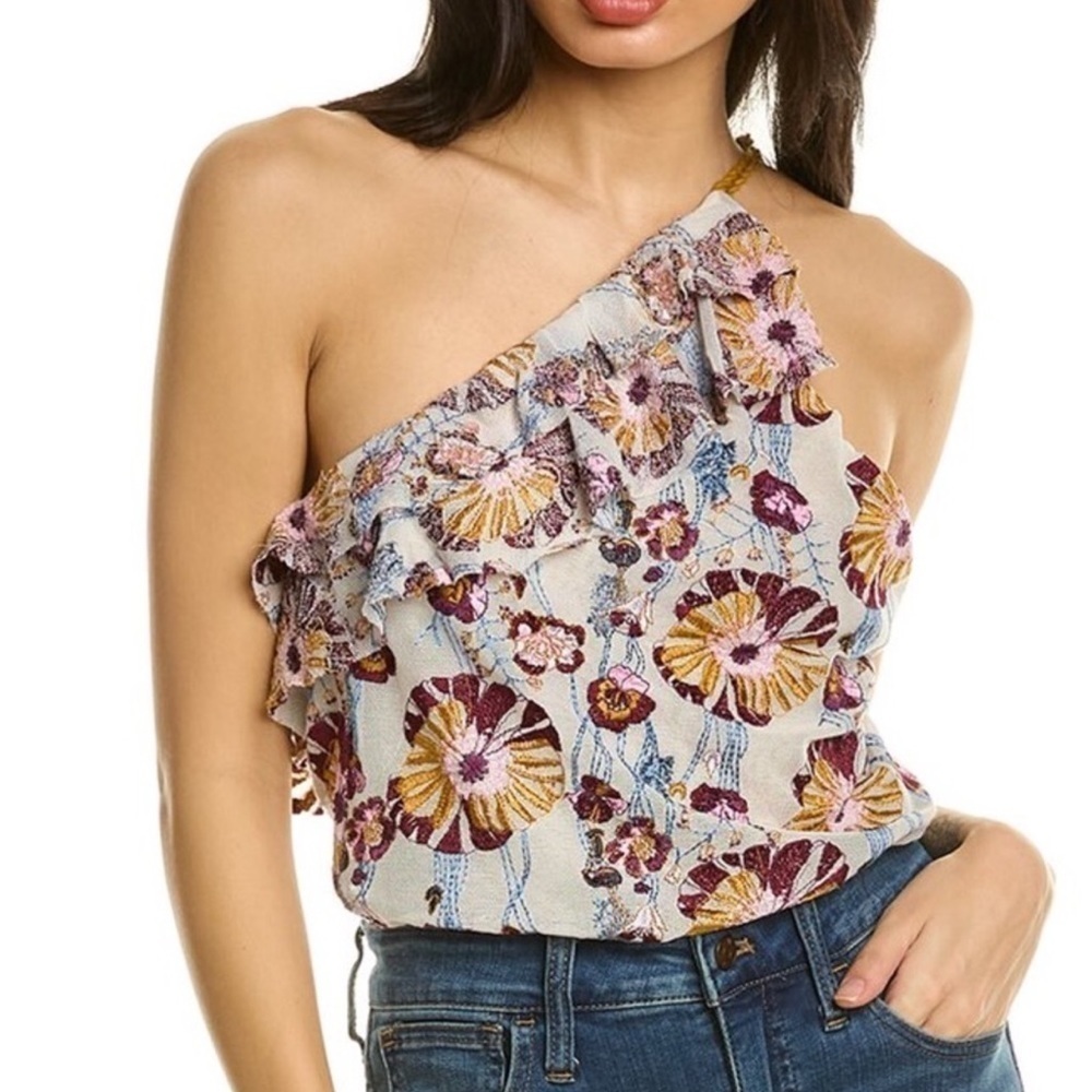 FREE PEOPLE Day Date boho ruffle frill one shoulder embroidered bodysuit - Picture 1 of 4